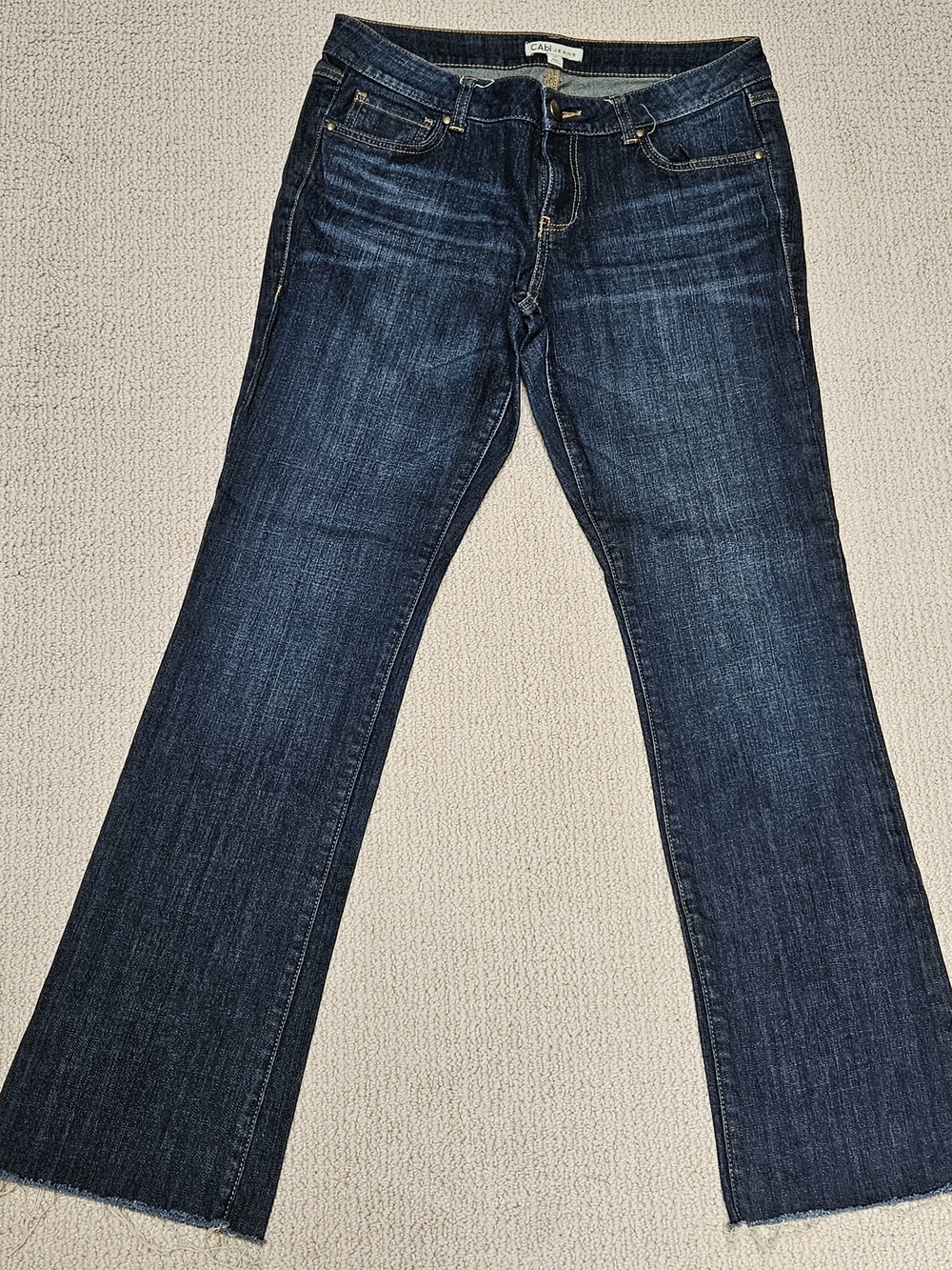 CAbi Dark Wash Raw Hem Flare Bootcut Jeans Size 10